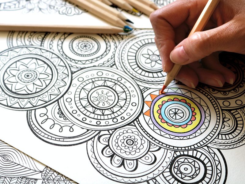 coloring page with colored pencils
