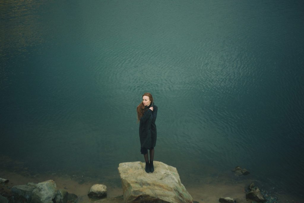 woman by lake