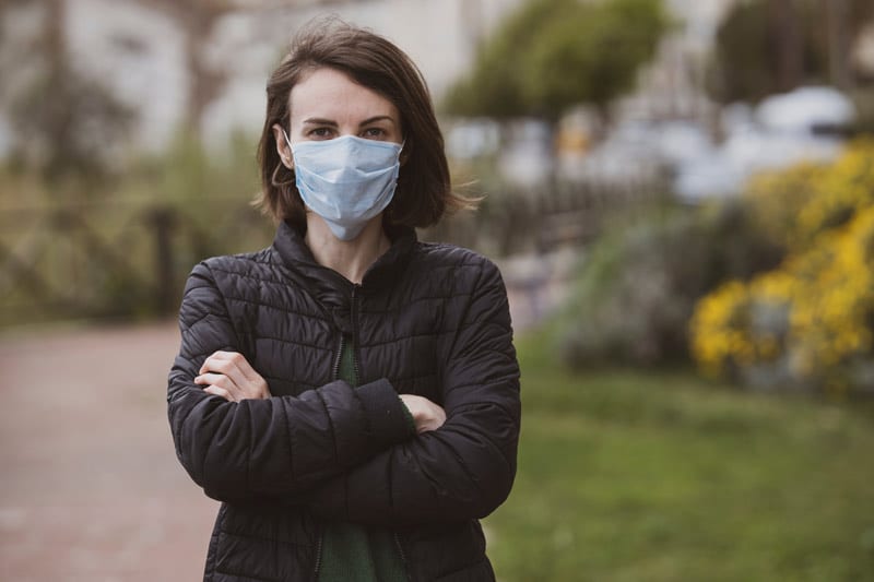 girl in medical face mask