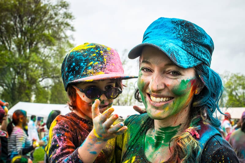 mother and child with painted faces