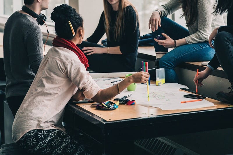 students at a desk