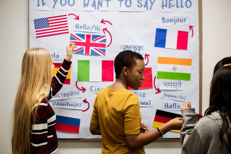 students at foreign language board.