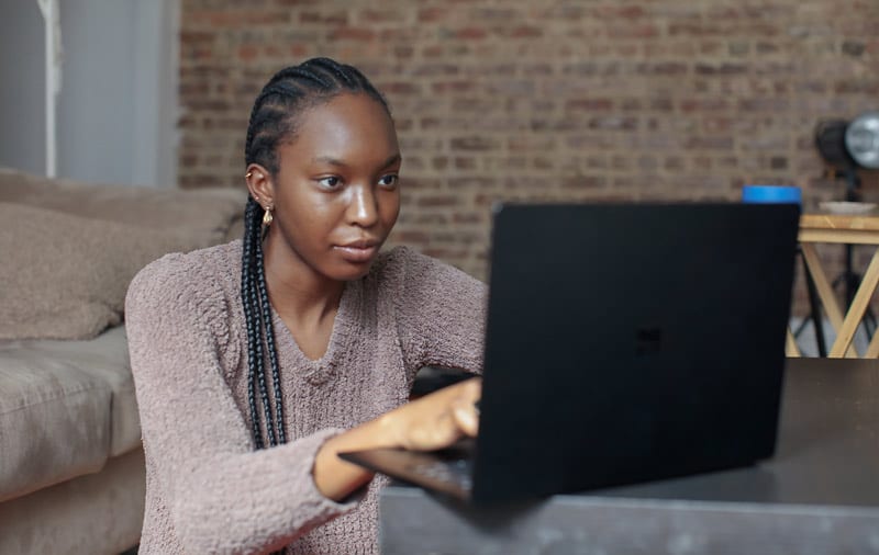 black woman working from home