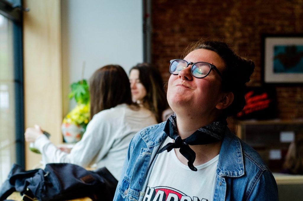 happy person in café