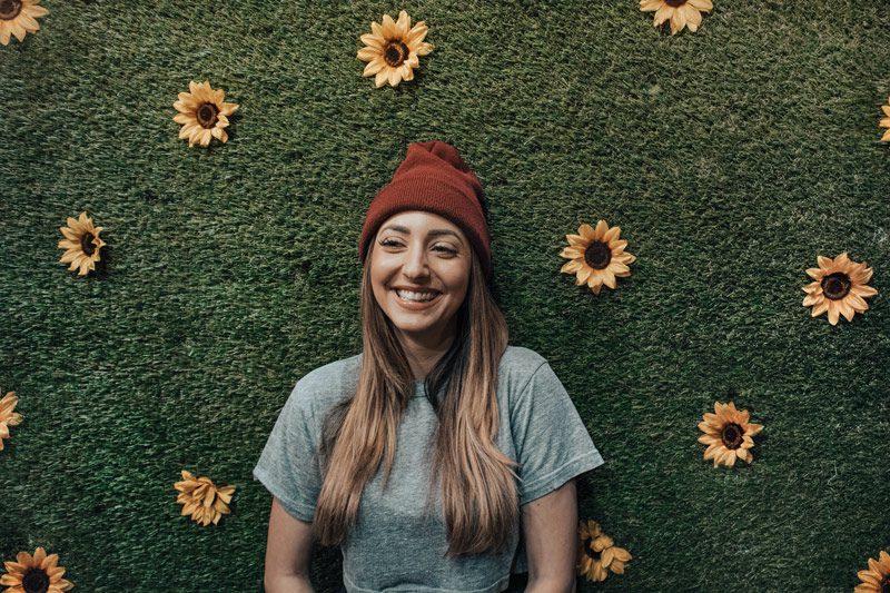 happy woman with red hat