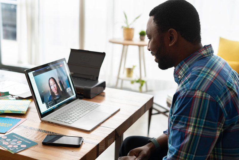 man on online meeting