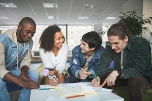 college students studying together.