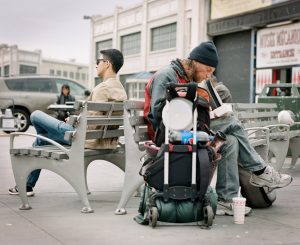 homeless man on bench