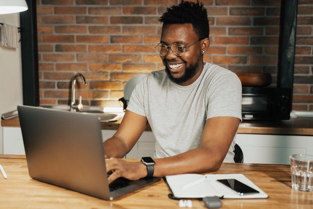 man working from home in kitchen