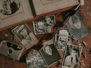 Close up of vintage family photos.