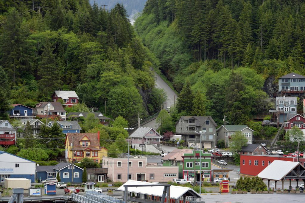 Small rural town nestled in a forested hillside
