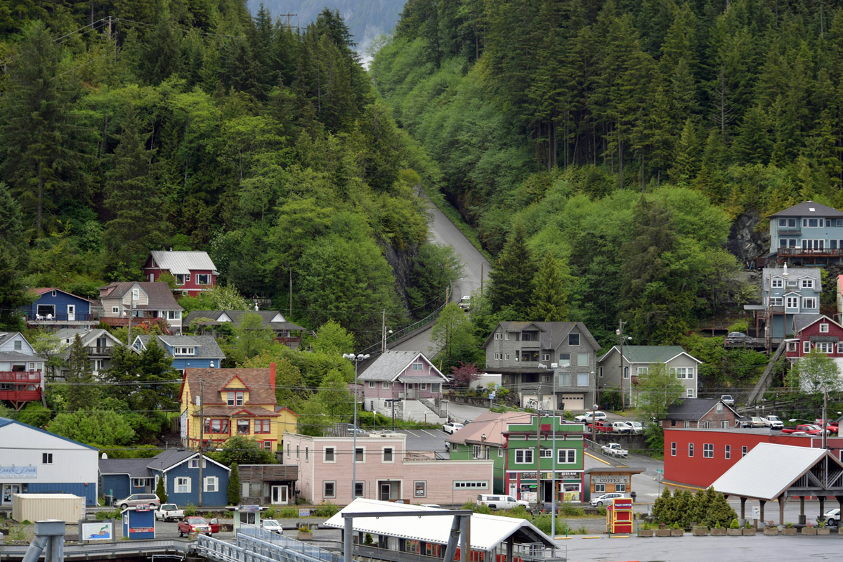 Small rural town nestled in a forested hillside